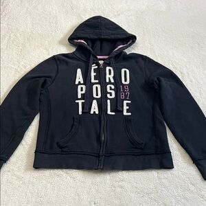 Aeropostale Black Hoodie with White & Pink Appliqué
